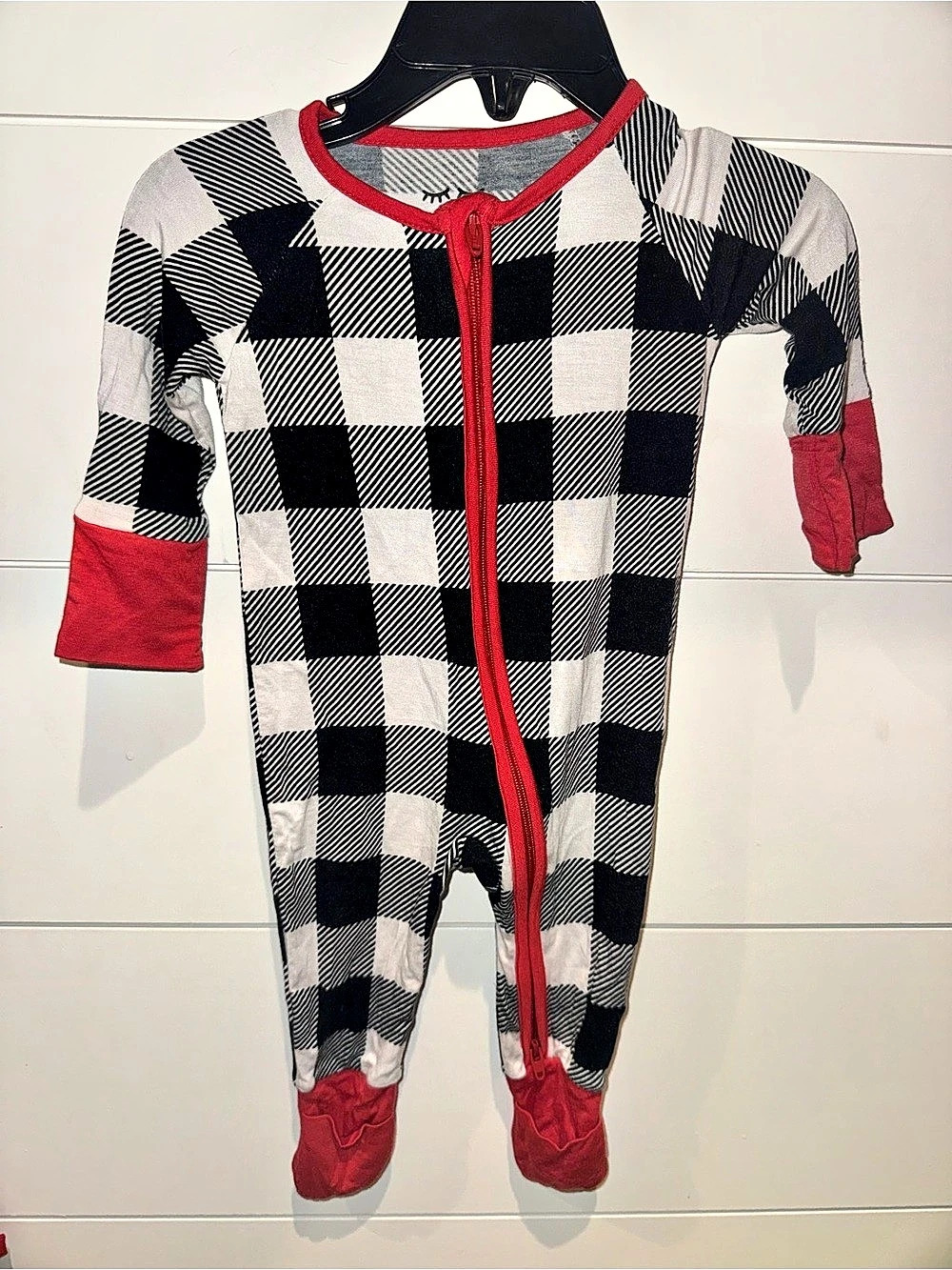 Little Sleepies Buffalo Plaid Zippy Footie Black & Red Newborn